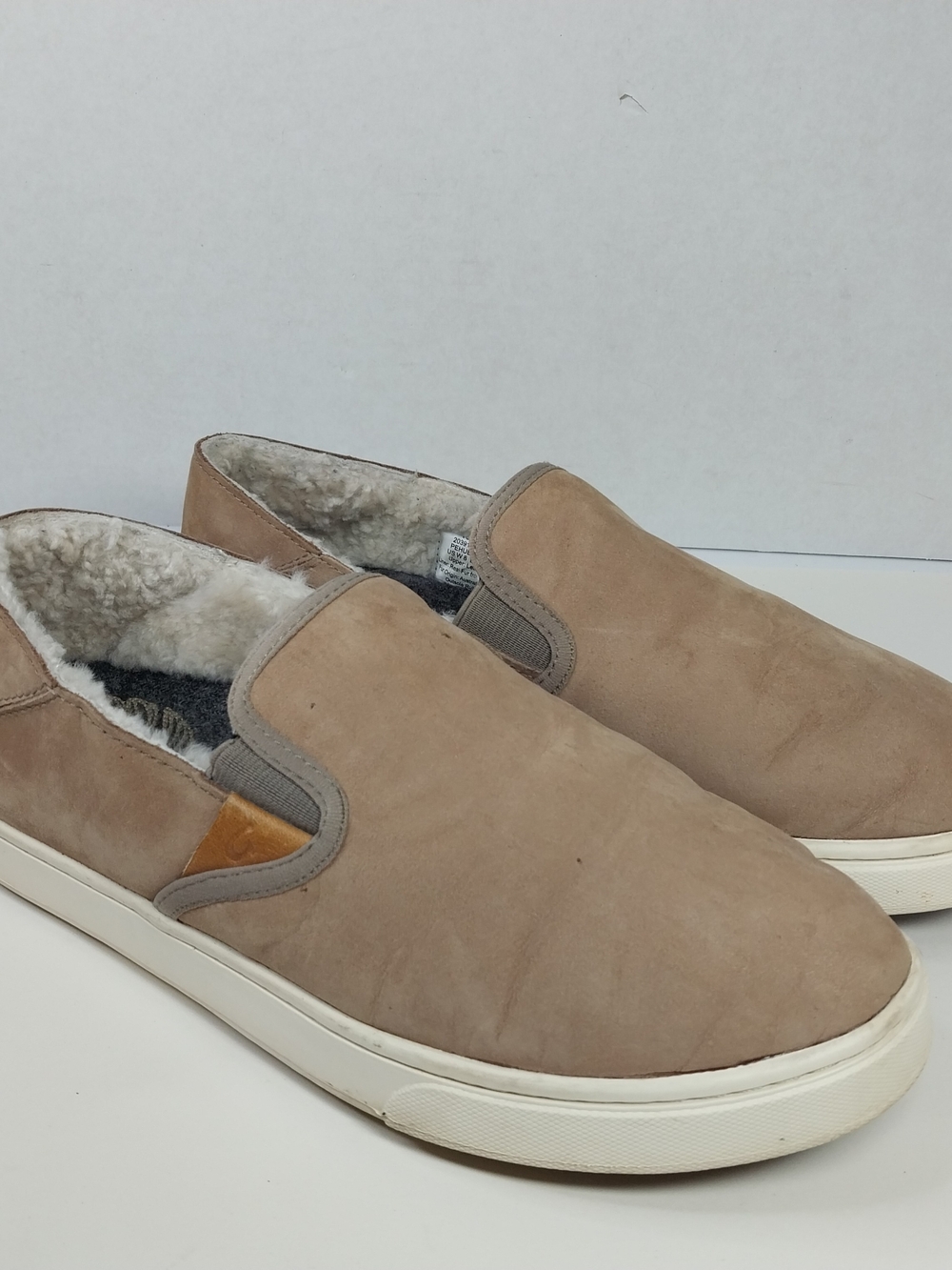 OluKai Pehuea Heu Women's Slip-on Shoes Taupe Nubuck Leather Shearling Size 8